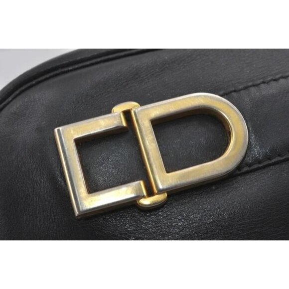 Retro Dior Black Leather 2-way Shoulder Bag or Clutch w Gold Accents - Picture 5 of 11